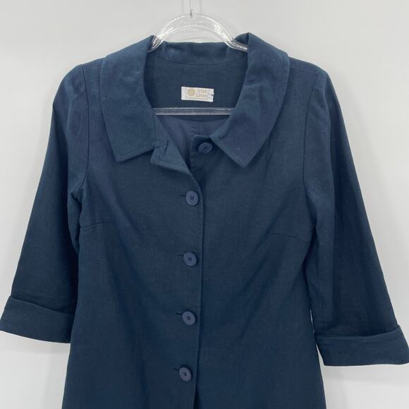 IRISH LINEN Jacket 3/4 Sleeve Lined Size 8 Blue Grey Button Front Long Line - Picture 2 of 9